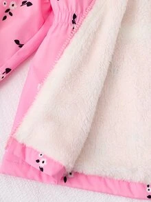 SHEIN Elladie kids 女童花卉外套、可愛上衣、長袖、秋冬、圖案T恤、粉色、保暖內裡拉鍊 - 粉色 - 查看 5