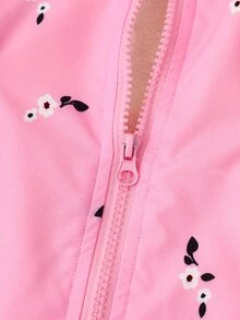 SHEIN Elladie kids 女童花卉外套、可愛上衣、長袖、秋冬、圖案T恤、粉色、保暖內裡拉鍊 - 粉色 - 查看 8