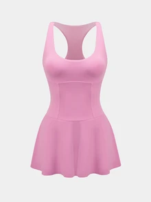 CourtClass CourtClass Gaun Olahraga Atletik Wanita Warna Polos Punggung Balap untuk Gym dan Latihan Musim Panas Warna Pink - Dusty Pink - View 7