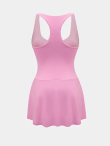 CourtClass CourtClass Gaun Olahraga Atletik Wanita Warna Polos Punggung Balap untuk Gym dan Latihan Musim Panas Warna Pink - Dusty Pink - View 8