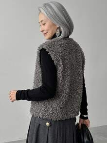 FRIFUL Solid Color Zipper Casual Baggy Versatile Vest Jacket For Middle-Aged And Elderly Women Autumn Formal Holiday Grey - Grey - View 9