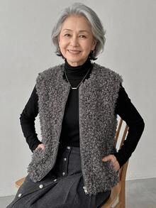 FRIFUL Solid Color Zipper Casual Baggy Versatile Vest Jacket For Middle-Aged And Elderly Women Autumn Formal Holiday Grey - Grey - View 3