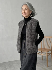 FRIFUL Solid Color Zipper Casual Baggy Versatile Vest Jacket For Middle-Aged And Elderly Women Autumn Formal Holiday Grey - Grey - View 4