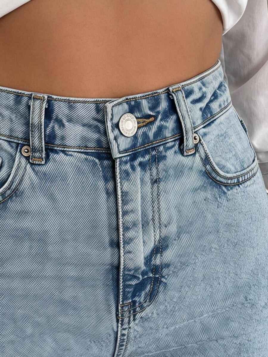 SHEIN Women High Waist Wide Leg Light Washed Casual Petite Jeans - Medium Wash - View 1