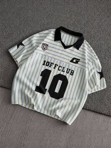 Mainfolk 男士字母條紋短袖休閒通勤 Polo 衫 - 彩色 - 查看 2