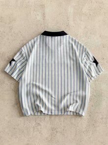 Mainfolk 男士字母條紋短袖休閒通勤 Polo 衫 - 彩色 - 查看 3