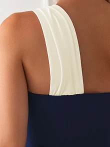 Swim Vcay Women's Colorblock One-Shoulder One-Piece Swimsuit For Beach Vacation - Navy Blue - View 4