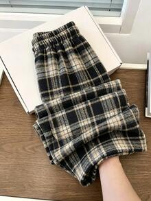 FRIFUL Women's Plaid Wide Leg Loose Casual Long Pants Fall - Brown - View 8