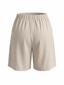SHEIN CURVE+ Plus Size Summer Casual Solid Color Wide Leg Shorts - Coffee Brown - View 3