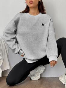 SHEIN EZwear 休閒極簡風寬鬆圓領衛衣與修身緊身褲 2 件套，適合秋冬穿著 - 彩色 - 查看 3