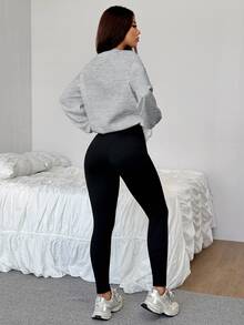 SHEIN EZwear 休閒極簡風寬鬆圓領衛衣與修身緊身褲 2 件套，適合秋冬穿著 - 彩色 - 查看 2
