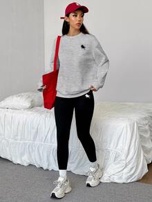 SHEIN EZwear 休閒極簡風寬鬆圓領衛衣與修身緊身褲 2 件套，適合秋冬穿著 - 彩色 - 查看 5