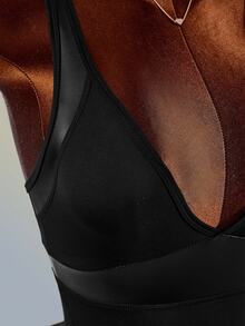 Amplova Solid Color Backless Sports Romper High-Elasticity Breathable Coated Faux Leather Patchwork Sexy Backless Gym Running Fitness Going Out Deep V - Black - View 10