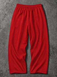 SUMWON Wide Leg Color Block Track Pants With Contrast Piping Detail Drawstring Waist And Logo Embroidery Retro Streetwear Style - Red - View 6
