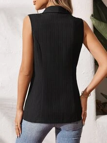SHEIN 女士简约纯色无袖西装外套，黑色背心 - 黑色 - 查看 3