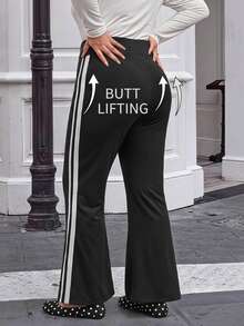 SHEIN CURVE+ Casual Soft Baggy Plus Size Black And White Colorblock Flared Leggings Autumn Gym Going Out Formal - Black and White - View 4