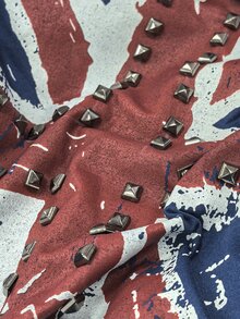 Lalippa Union Jack 印花鉚釘與珠飾裝飾時尚簡約女款圓領短袖T恤，送給朋友的禮物 - 藏蓝色 - 查看 4