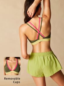 VARSIVA Cross-Back Sports Bra, Fitness, Multi-Color Solid - Green - View 2