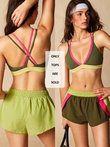 VARSIVA Cross-Back Sports Bra, Fitness, Multi-Color Solid - Green - View 1