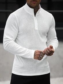 Manfinity CasualCool 男士素色休閒百搭日常長袖T恤 - 白色 - 查看 5