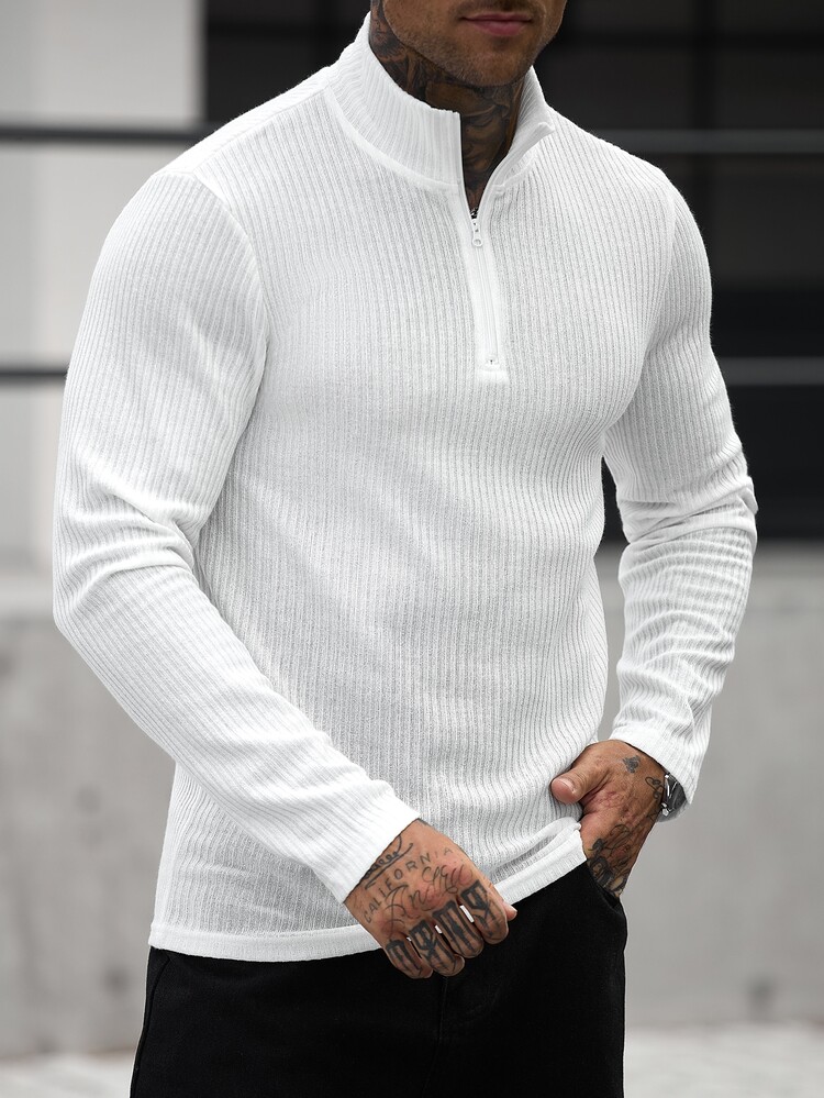 Manfinity CasualCool Men's Solid Color Casual Versatile Daily Long Sleeve T-Shirt - White - View 3