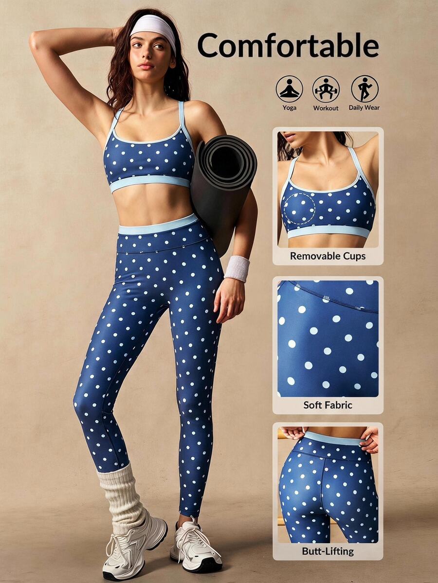 VARSIVA Women's Polka Dot Print Bra And Leggings Sports Set - Multicolor - View 1