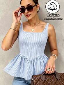 Glimmora Women's Summer Casual Striped Waist-Cinching Tank Top - Multicolor - View 4