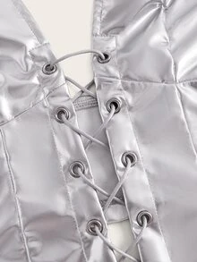 SHEIN ICON Lace Up Front Backless Halter Top - Silver - View 5