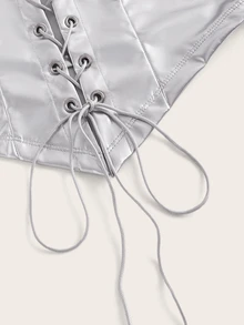SHEIN ICON Lace Up Front Backless Halter Top - Silver - View 6