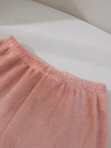 女童睡衣套裝，青少年女孩秋冬日常休閒優雅家居服，長袖長褲，可愛草莓微笑睡眠符號刺繡圖案與星空圖案抓絨套裝 - 彩色 - 查看 7
