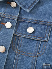 Girls' Denim Jacket Autumn Baby Blue. Loose Fit. Lightweight Soft Fabric, Comfortable, A Must-Have For Fashionable Girls, Simple Casual Cowboy - Medium Wash - View 6