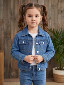 Girls' Denim Jacket Autumn Baby Blue. Loose Fit. Lightweight Soft Fabric, Comfortable, A Must-Have For Fashionable Girls, Simple Casual Cowboy - Medium Wash - View 4