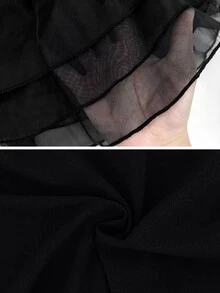 Velvienne Versatile Premium Contrast Mesh & Velvet Plus Size Dress - Black - View 8