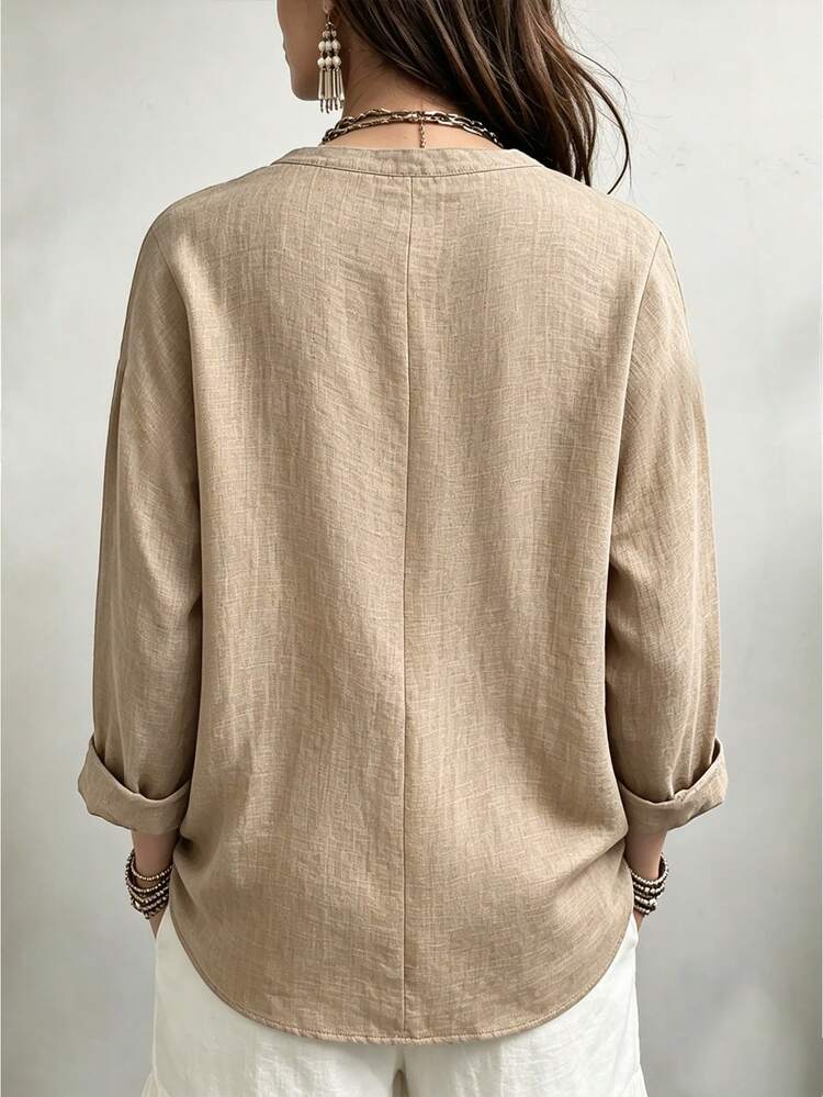 Linhara CURVE Plus Size Woven Casual Office-Style Autumn Shirt Fall - Apricot - View 2