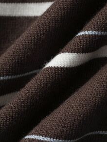 DAZY Women's Striped Polo Collar Long Sleeve Casual Sweater Fall - Coffee Brown - View 3