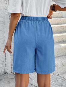 EMERY ROSE Bermuda Shorts Solid Color Side Pockets Loose Fit Knee Length Mid-Waist Fashion Casual Basic Basic Style Vacation Holiday Cornflower Blue Summer - Blue - View 2