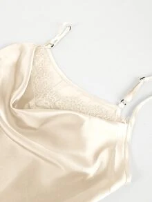 SHEIN Women's Elegant Lace Satin Camisole In Black - Apricot - View 6