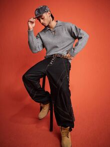 ROMWE MEN Essentials Men's Solid Color Casual Versatile Daily Wear Long Sleeve Sweater - Grey - View 2