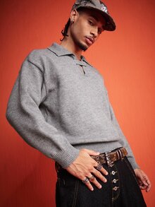 ROMWE MEN Essentials Men's Solid Color Casual Versatile Daily Wear Long Sleeve Sweater - Grey - View 8