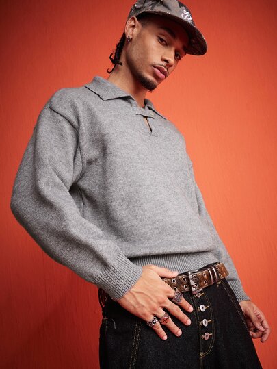 Essentials Maglione a maniche lunghe da uomo, colore unito, casual, versatile, per uso quotidiano
