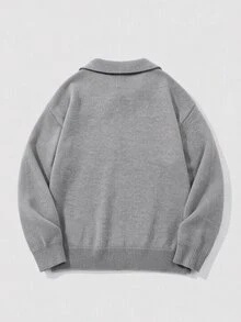 ROMWE MEN Essentials Men's Solid Color Casual Versatile Daily Wear Long Sleeve Sweater - Grey - View 9