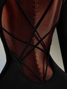 Amplova Women's Solid Color Backless Criss-Cross Design Long Sleeve Athletic Romper Black Backless Sexy Gym Workout Fitness Running Going Out Training Fashion - Black - View 5