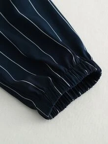 SHEIN Casual Boho Elegant Long Sleeve Navy Blue Button-Front Dress For Summer/, Suitable For Outings, Social Events And Commuting Vacation - Multicolor - View 4