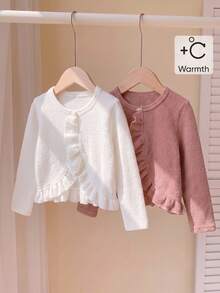SHEIN Genkimix Kids Young Girls Solid Color Long Sleeve Knit Cardigan Simple Style Multi-Piece Set Suitable For Spring And Autumn Casual Daily Wear - Multicolor - View 5