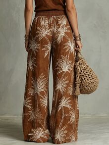 Glimmora Women's Palm Tree Print Wide Leg Loose Casual Long Pants - Multicolor - View 2