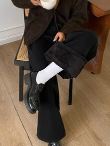 DAZY Women's Winter Casual Versatile Thermal Lined Wide Leg Jeans - Black - View 3