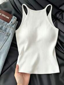 Resyla Women's Solid Color Casual Versatile Daily Wear Camisole Tank Top - White - View 2