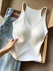 Resyla Women's Solid Color Casual Versatile Daily Wear Camisole Tank Top - White - View 1