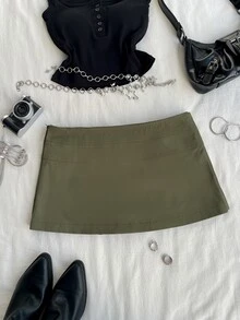 Attitoon Solid Double Breasted Skort - Army Green - View 2