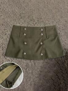 Attitoon Solid Double Breasted Skort - Army Green - View 1